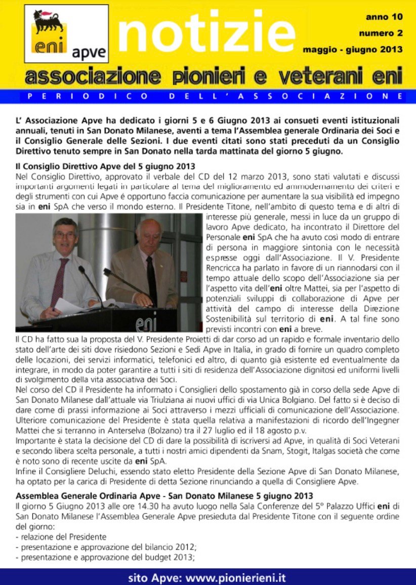 APVE Notizie n.2 – Maggio-Giugno 2013